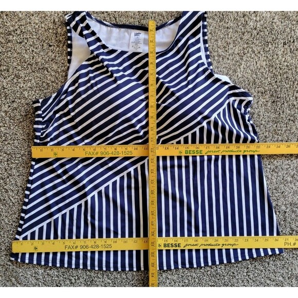 Women's Navy 24W Swim Top High Neck Padded Bra Lands' End Modest 3X Striped S36 - Picture 2 of 5
